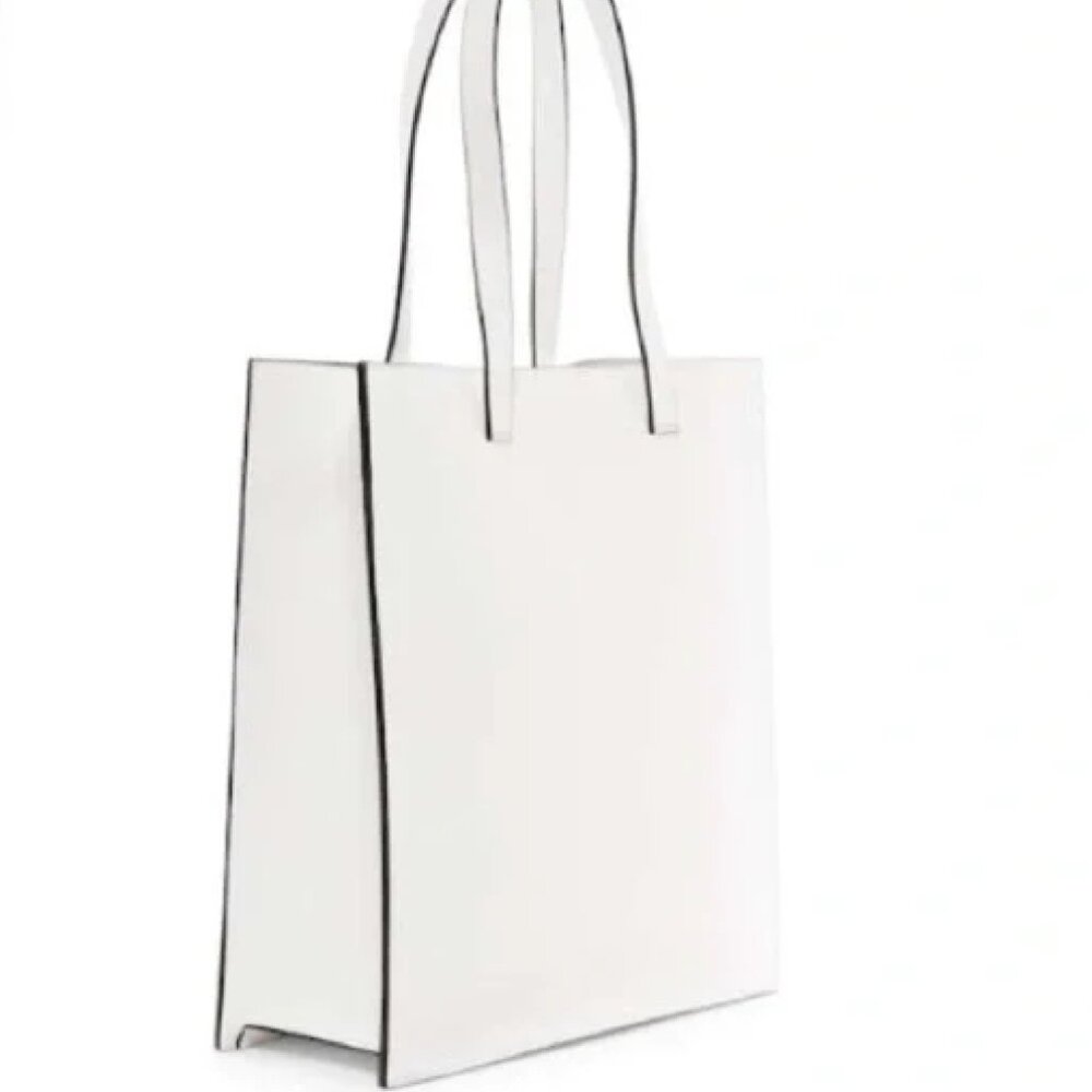 French Connection Duffy Shopper White PU Structured Tote Black Trim Bag